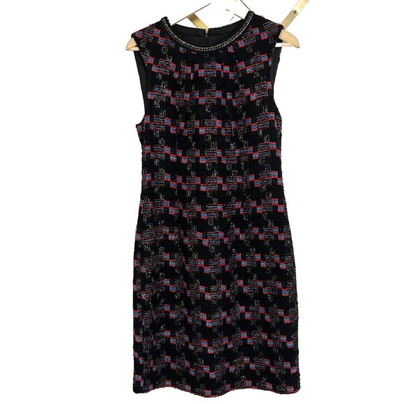 Trina Turk Goodnight Tweed Sheath Dress Size 10 Embroidered Colorful Sleeveless - Picture 1 of 10